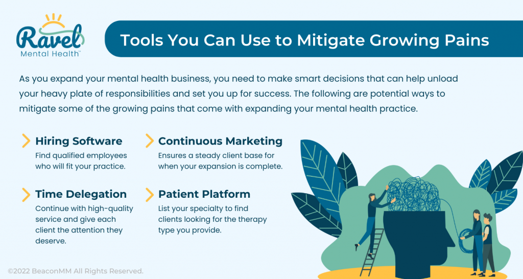 Tools You Can Use to Mitigate Growing Pains for Mental Health Practices infographic